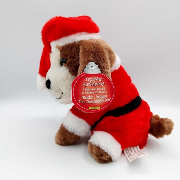 Dan Dee Animated Christmas Brown Dog Plush Toy Sings Dances 9 Inches Santa Suit - Picture 3 of 5